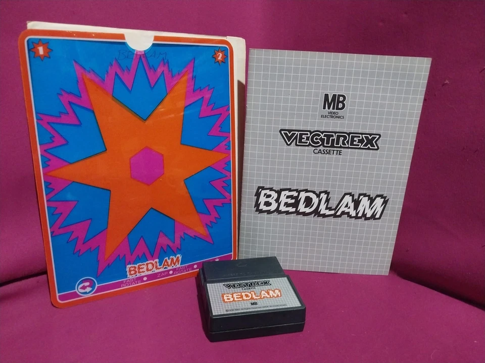Vectrex Bedlam Cartridge, Overlay, Sleave & Manual GCE Milton Bradley 1982 - Image 1 of 4