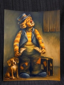 Vintage Karren Amaro A.S.A. Signed & Numbered Print Sad Clown With Dog 1983 - Picture 1 of 4