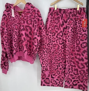 Life Of Errors leopard zip up hoodie and joggers. Size Large. Pink. Sold Out - Picture 1 of 6