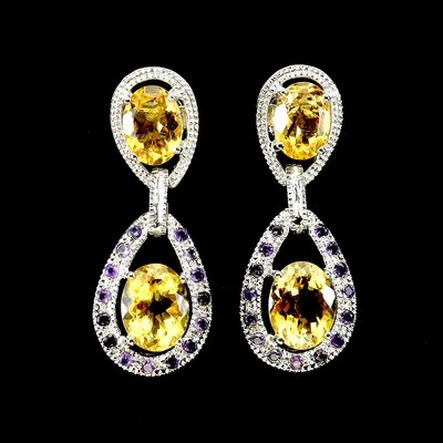 925 Sterling Silver Earrings Oval Citrine 9x7mm Amethyst Gemstone Jewelry - Image 1 of 4