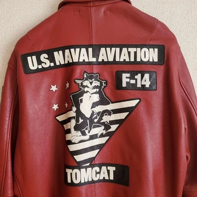 Avirex US Naval Aviation F-14 Tomcat Leather Jacket Red Vintage M/L - Image 1 of 4
