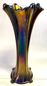 ANTIQUE NORTHWOOD FOUR PILLARS SWUNG VASE CARNIVAL GLASS COBALT BLUE - Picture 1 of 8