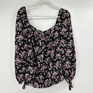 Women's Rebecca Taylor Tilda Floral Blouse Black Top Large - Picture 1 of 5