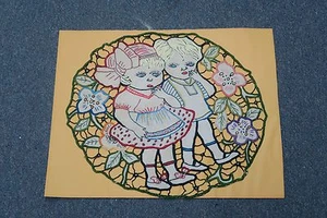 Vintage European Fine Hand Embroidered Doily Dresser Shawl Boy Girl 13" x16" MCM - Picture 1 of 5