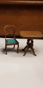 Vintage CHRYSNBON dollhouse miniature Victorian table & chair - Picture 1 of 4