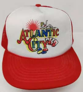 Vintage 1980s ATLANTIC CITY NEW JERSEY CASINO GRAPHIC SNAPBACK TRUCKER HAT CAP - Picture 1 of 5