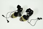New Zara Tribal Woven Fringe High Heel Sandals 36 US 6 Peep Toe Yellow Tan 