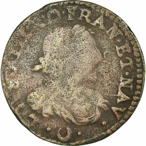 [#850708] Coin, France, Louis XIII, Double Tournois, 1639, Vallée du Rhône, VF