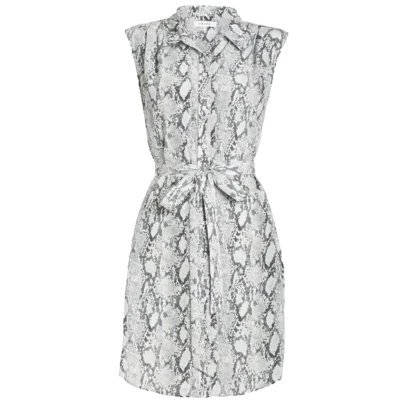 Frame Shirt Dress Mini Belted Silk Sleeveless Gray Python Snake Print Button S - Image 1 of 4