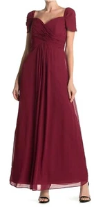 Dessy Collection Size 12 Chiffon Off-Shoulder Sweetheart  Gown in Burgundy $250 - Picture 1 of 14