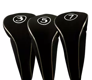 NEW BLACK ZIPPER 3 5 7 WOOD SET NEW DRIVER GOLF CLUB HEAD COVERS BLACK HEADCOVER - Picture 1 of 6