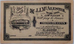 1900's JJ McAlester INDIAN TERRITORY RARE CU .25 Cent Fractional Trade Note NR - Picture 1 of 2