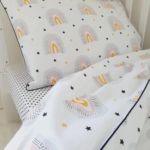 Rainbow Stars TODDLER BEDDING SET DUVET COVER COTTON GREY , Black COT BED SET, - Picture 1 of 5