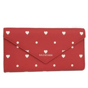 Balenciaga Long Wallet Purse Heart Leather Red 499207 With Box Authentic - Picture 1 of 10
