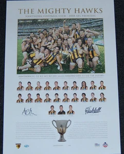 HAWTHORN HAWKS AFL PREMIERS SIGNED CAPTAIN COACH PRINT HODGE CLARKSON MITCHELL - Picture 1 of 1