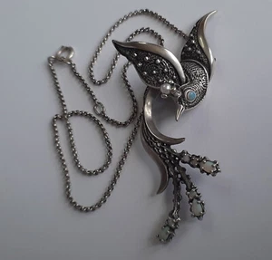 Collar Art Nouveau Pavo Real Perla Ópalo Plata 925 Rodiada Joyería Única NUEVO - Imagen 1 de 1