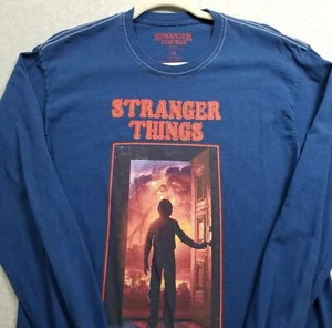 Stranger Things T Shirt Men’s Medium M Blue Graphic Long Sleeve Crewneck Stretch - Picture 1 of 10