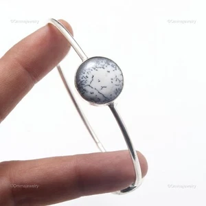 Dendrite Opal Gemstone Jewelry Silver Plated Gift For Love Adjustable Bangle - Picture 1 of 6