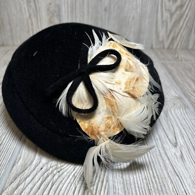 Vintage Women's Black Genuine Velour Feather Hat Wedding Derby Church Repair - Image 1 of 4