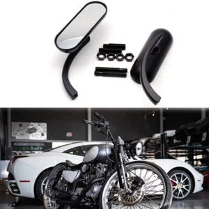 Motorcycle Mini Oval Side Mirror Black For Harley Davidson Sportster 1200 Custom - Picture 1 of 11