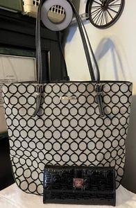 NINE WEST Lightweight Cotton/Leathr TOTE PURSE & LIIZ CLAIBORNE Organizer WALLET - Picture 1 of 22