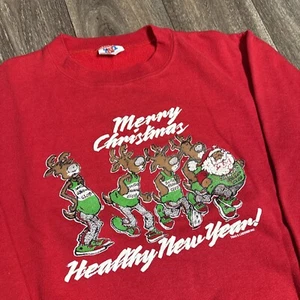 Vintage 90s Merry Christmas Santa’s Jogging Club Running Crewneck Sweatshirt L - Picture 1 of 6