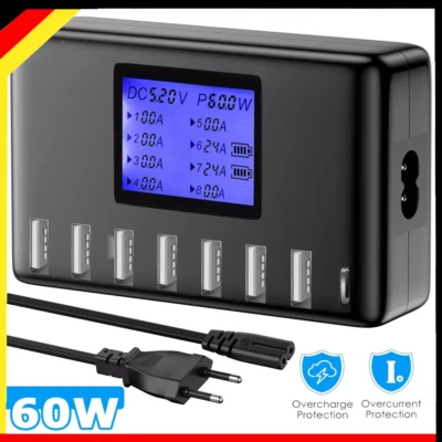 8 Fach USB Ladegerät Hub Mehrfach Port Schnellladestation Handy Netzteil Adapter - Bild 1 von 4