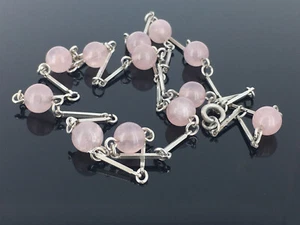 schöne elegante vintage Rosenquarz Kugel Kette Silber 835 rosa  63cm 60er Jahre - Bild 1 von 12