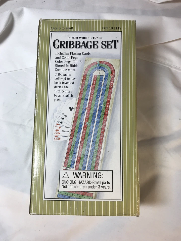 Solid Wood Cribbage Set Folding 3 Track Board with Playing Cards Cardinal New - Image 1 of 1