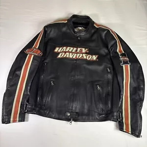 VINTAGE HARLEY DAVIDSON GENUINE LEATHER MEN'S LARGE FULL ZIP JACKET PRE-OWNED. - Picture 1 of 12