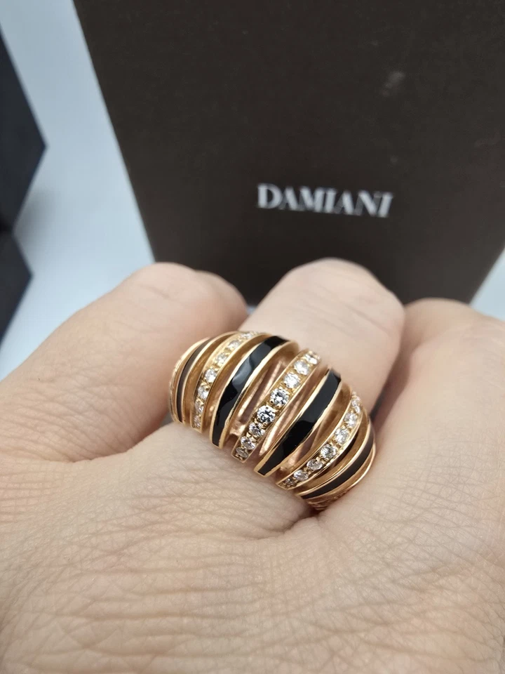 Anillo Cúpula de Ónix Diamante Oro Rosa 18K Damiani Raro Hecho en Italia Talla 6,5/7  Foto 1 de 4