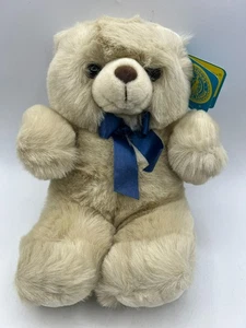 Oso de peluche Fiesta 12" peluche suave beige peluche cinta azul coleccionable nuevo - Imagen 1 de 13