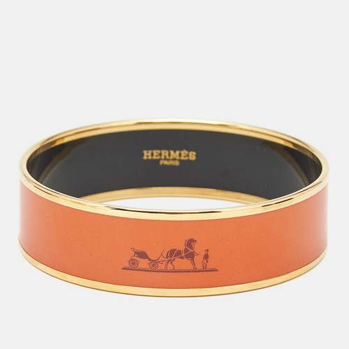 HERMÈS Bracciale Hermes Caleche smaltato arancione placcato oro