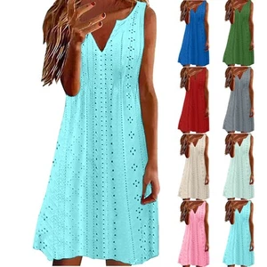 Womens Sleeveless Beach Holiday Dresses Ladies Summer Loose Vest Dress Plus Size - Picture 1 of 19