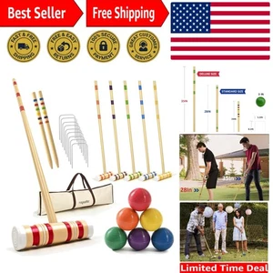 Deluxe 35 Zoll Sechs-Spieler Krocket Set mit Holzschlägeln & leuchtenden Farben - Bild 1 von 9