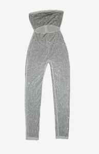 NEW Fashion Nova Shinin' On Em Rhinestone Jumpsuit White/Silver Sexy Strapless 2 - Picture 1 of 7