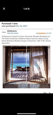 2 Ambesonne NATURE LANDSCAPE Curtains DRAPES Beach Bungalow Water Vacation 54X96 - Image 1 of 4