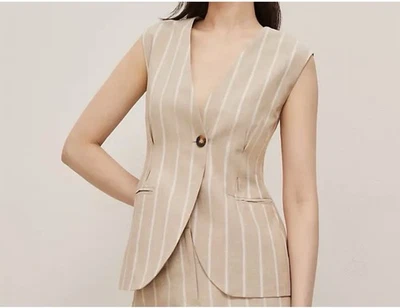 Chaleco Ann Taylor 18 Bronceado Rayas Lino Preppy Academia Antiguo Dinero Elegante Chaleco Foto 1 de 4