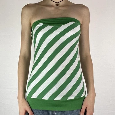 Top tubo bandeau a rayas verdes y blancas Y2k - para mujer talla S Foto 1 de 4