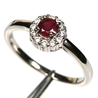 Plata de ley 925 de 4 mm. Anillo Joyería Rubí Rojo y Circón Talla 7.5 Minimalista Foto 1 de 4