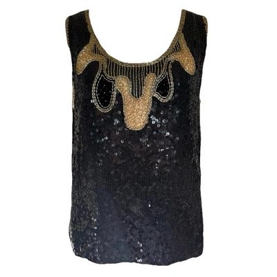 Vintage Sequin Top Silk Beaded Retro Glam Cocktail Formal Evening Maximalist S - Image 1 of 4