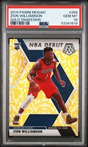 2019 Panini Mosaic Zion Williamson Gold Snakeskin #1/8 PSA 10 GEM MT - Picture 1 of 2