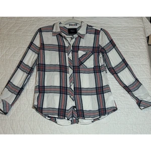 Camisa con botones a cuadros Rails Hunter azul rojo para mujer talla pequeña manga larga - Imagen 1 de 6