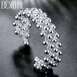 DOTEFFIL 925 Sterling Silver Full Smooth Beads Bangle Bracelet Fashion Jewelry - Picture 1 of 6
