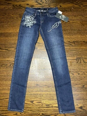 VINTAGE Ed Hardy Women’s  Skinny Jeans Size 28x34  Rhinestone Skull - BRAND NEW - Image 1 of 4