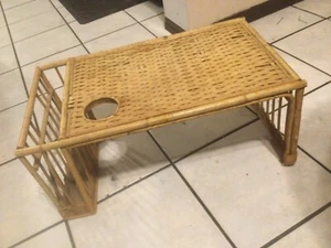 Vintage Bamboo Ratan Breakfast Bed Tray w/ Drink & Magazine Holder - Picture 1 of 8