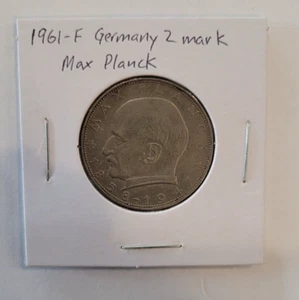 1961 F Germany 2 Mark Coin Max Planck - Free Shipping - Picture 1 of 2