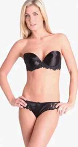 SPLENDOUR Black Satin Push-Up Bra Splendourbra Secret Padded Strapless - Picture 1 of 11