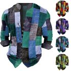 Comfortable Stonewashed Grandad Shirt with Patchwork Design Festival Top