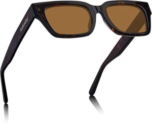 AVAWAY Polarized Rectangle Sunglasses Tortoise Brown UV400 Unisex Acetate NEW - Picture 1 of 5